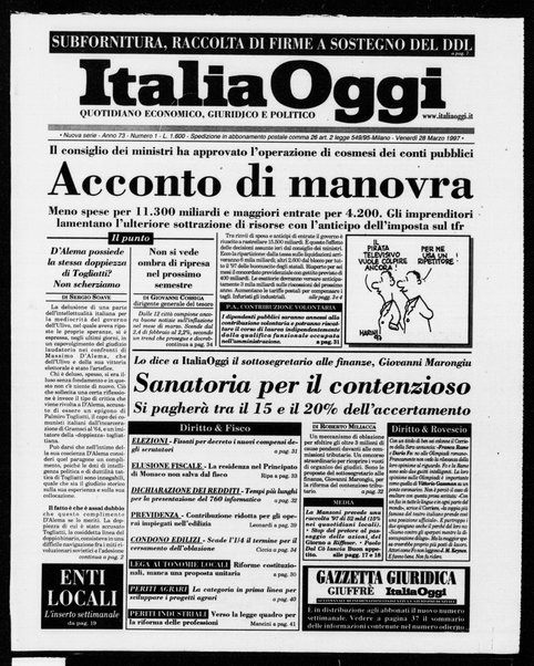 Italia oggi : quotidiano di economia finanza e politica